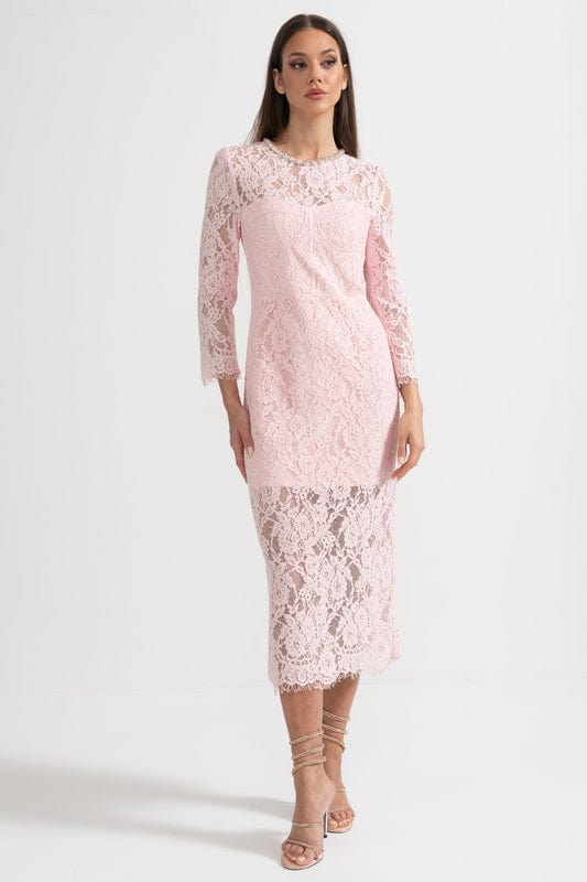 Amarisse | Elegant Lace Maxi Dress in Soft Pink Deloxusa Amarisse | Elegant Lace Maxi Dress in Soft Pink Deloxusa