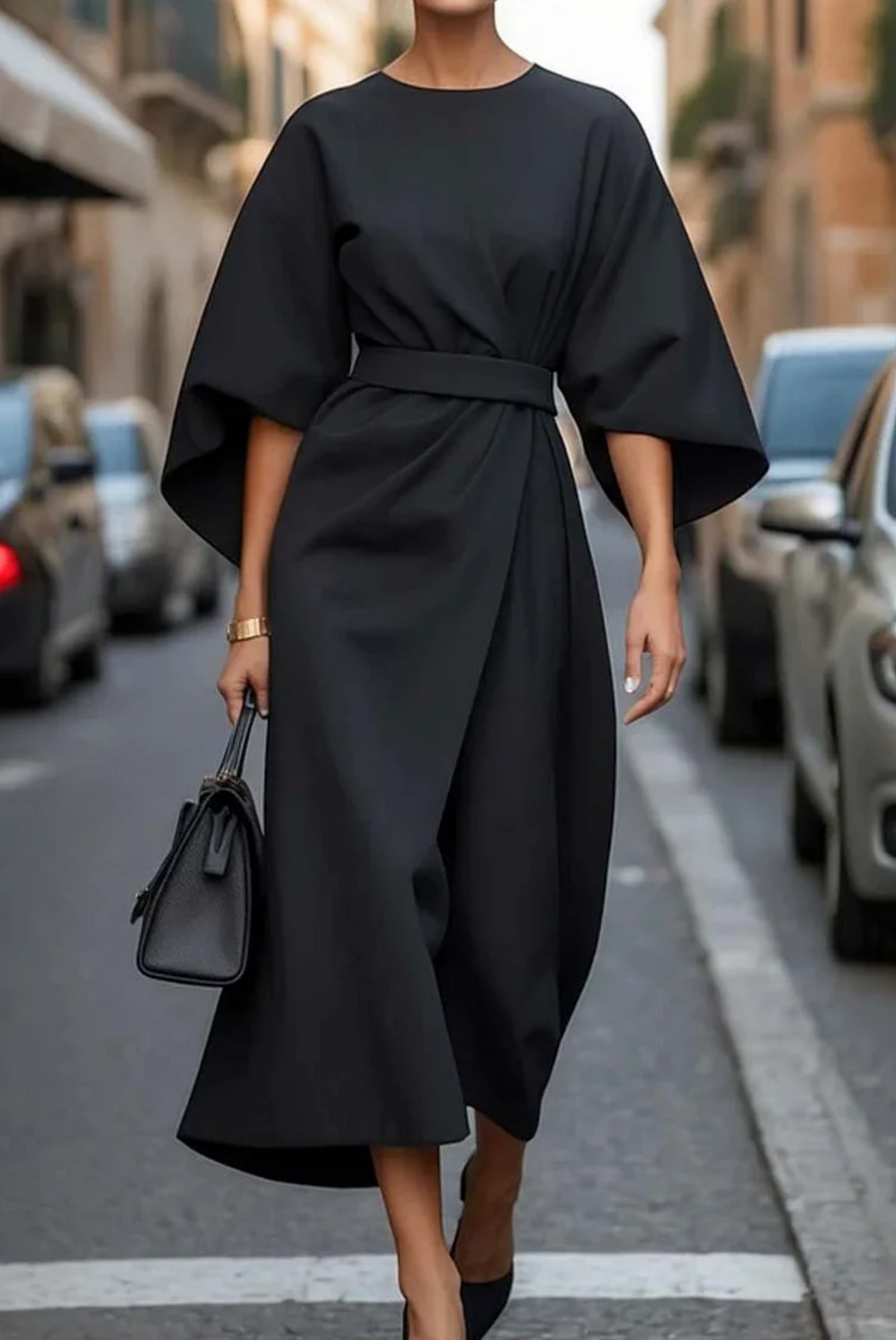 Grace | Robe élégante à manches lanternes ceinturée pour femmes