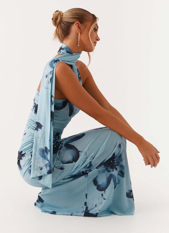 Aveloria | Floral Sleeveless Maxi Dress in Blue-Black