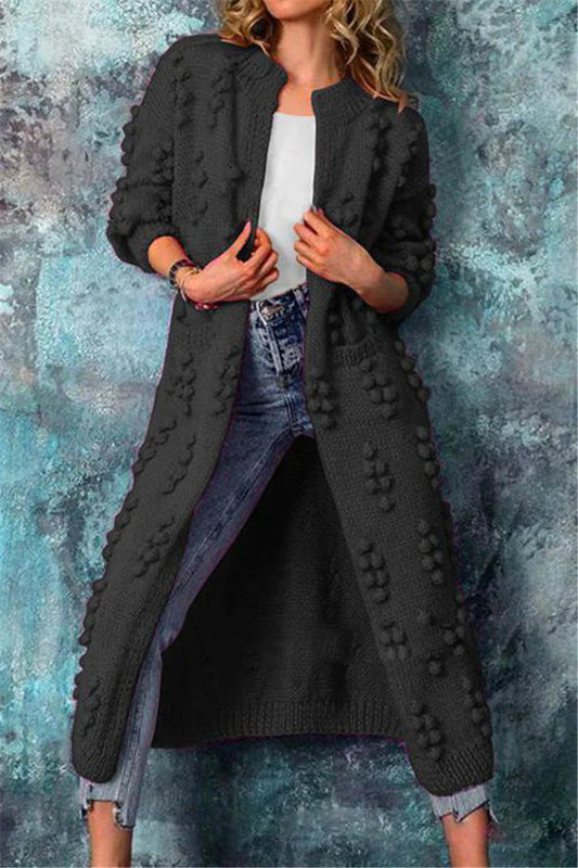 Auria | Women’s Winter Long Knitted Cardigan with Poms