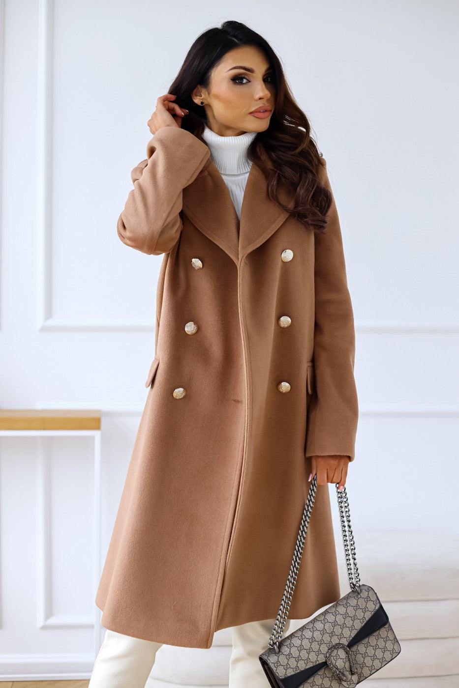 Azora | Women’s Double-Breasted Wool Trench Coat