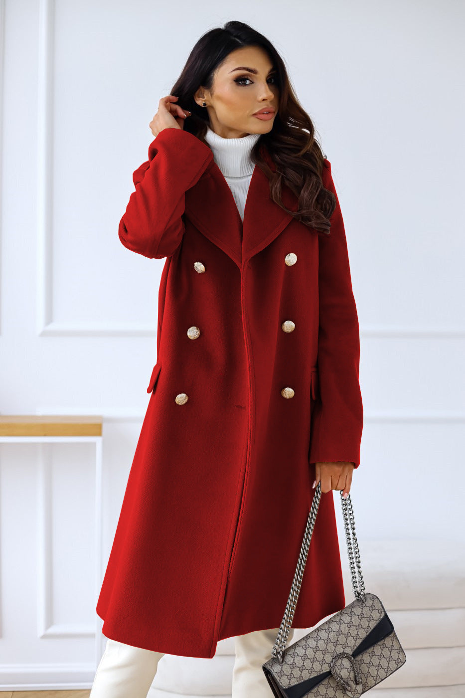 Azora | Women’s Double-Breasted Wool Trench Coat