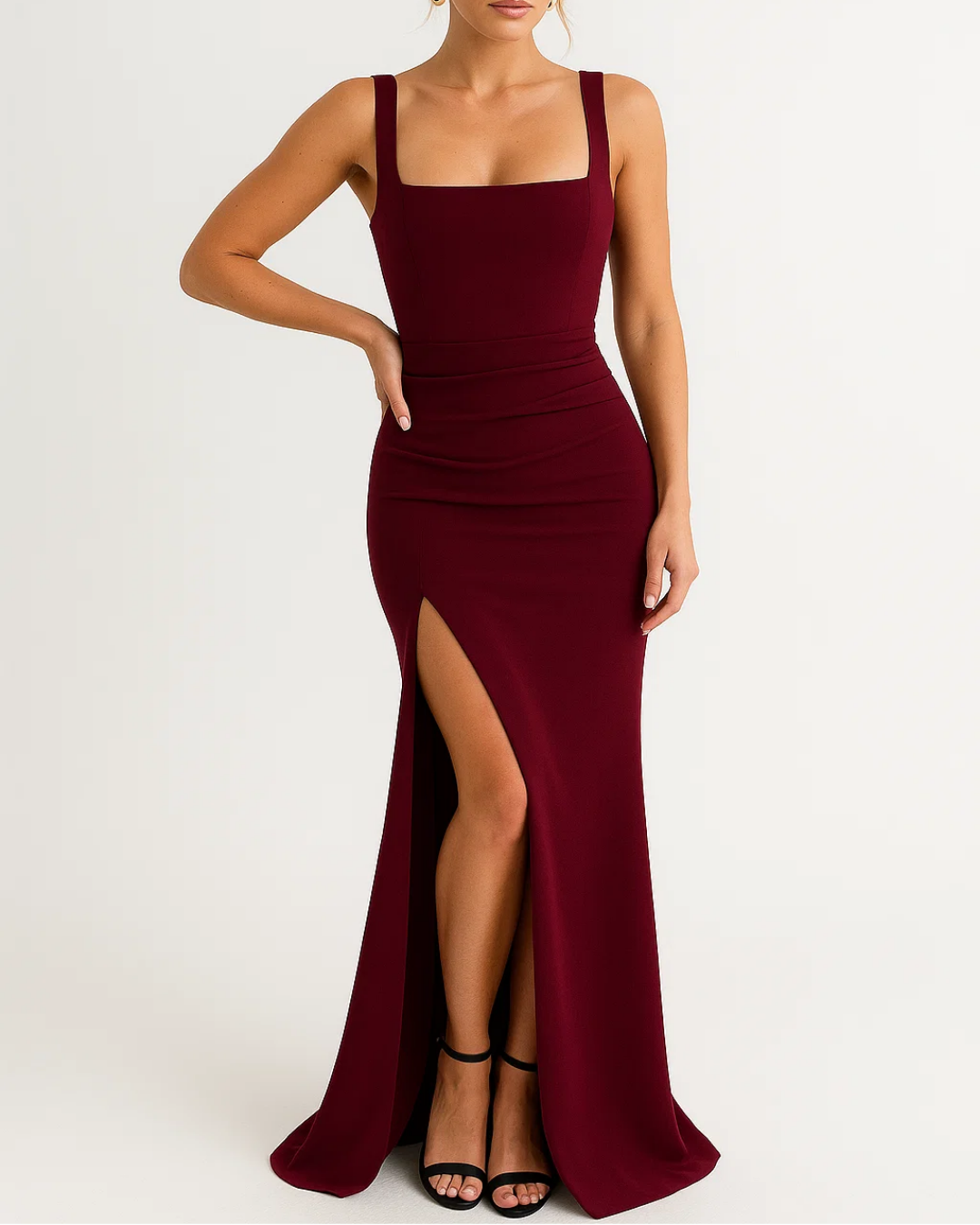 Blessilda | Women’s Evening Dress with Square Neckline and High Slit