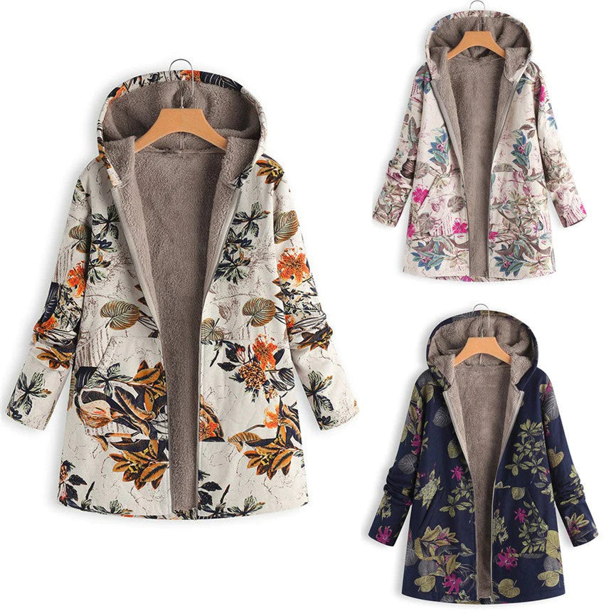 Casandra | Women’s Winter Floral Coat with Hood
