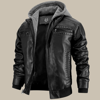 Daan | Veste en cuir à capuche pour hommes
