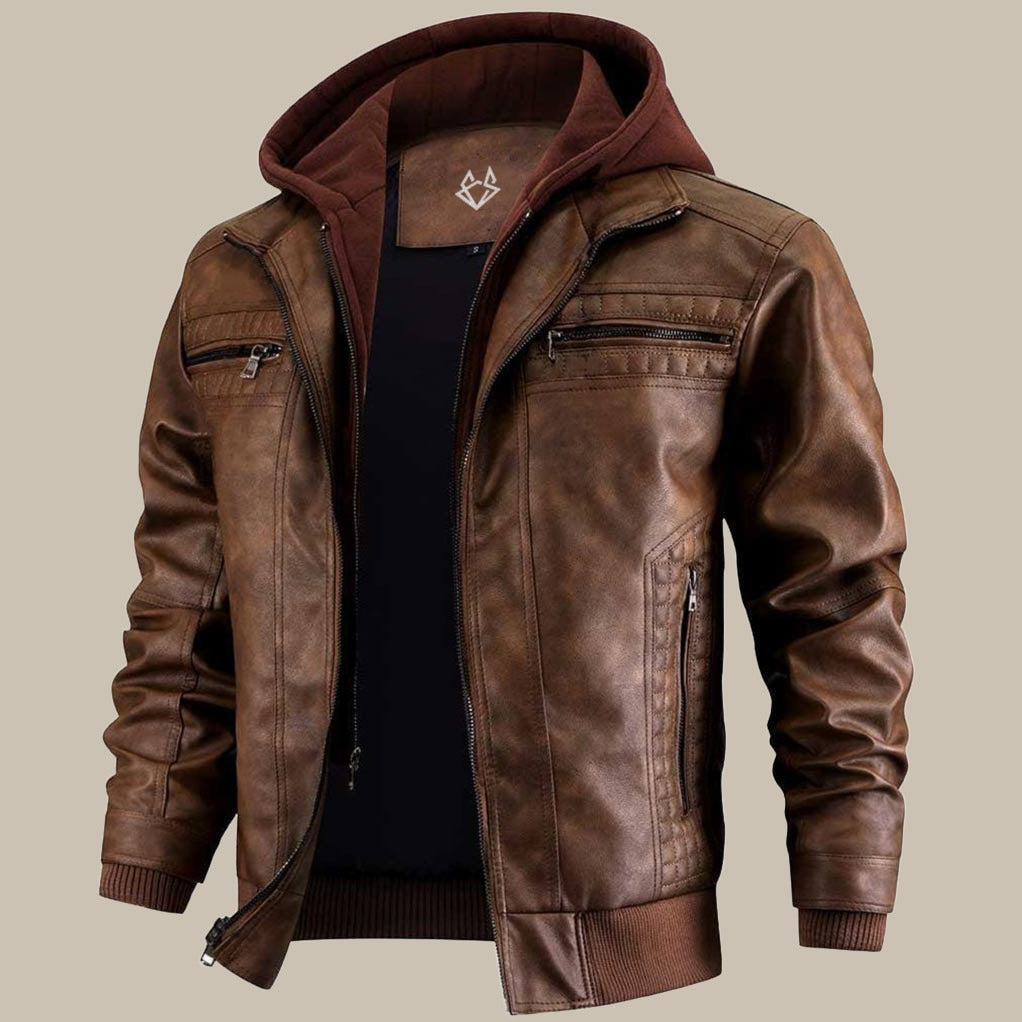 Daan | Veste en cuir à capuche pour hommes
