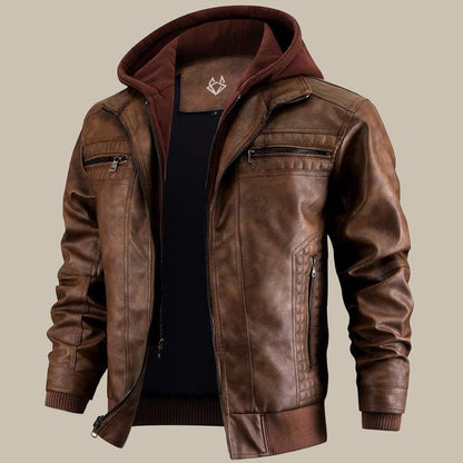 Daan | Veste en cuir à capuche pour hommes