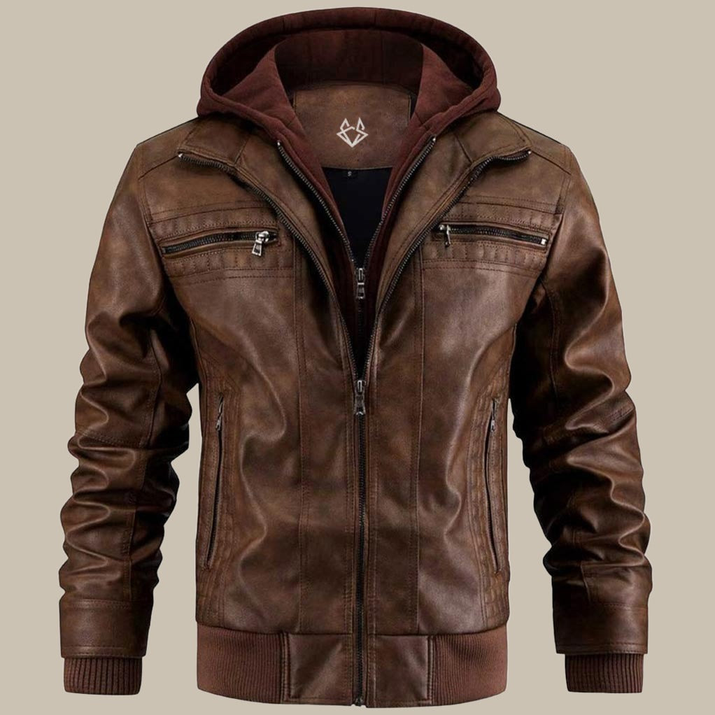 Daan | Veste en cuir à capuche pour hommes