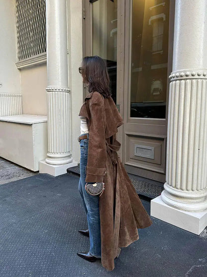 Elvira | Women’s Suede Trench Coat – Classic Elegance for Cooler Days