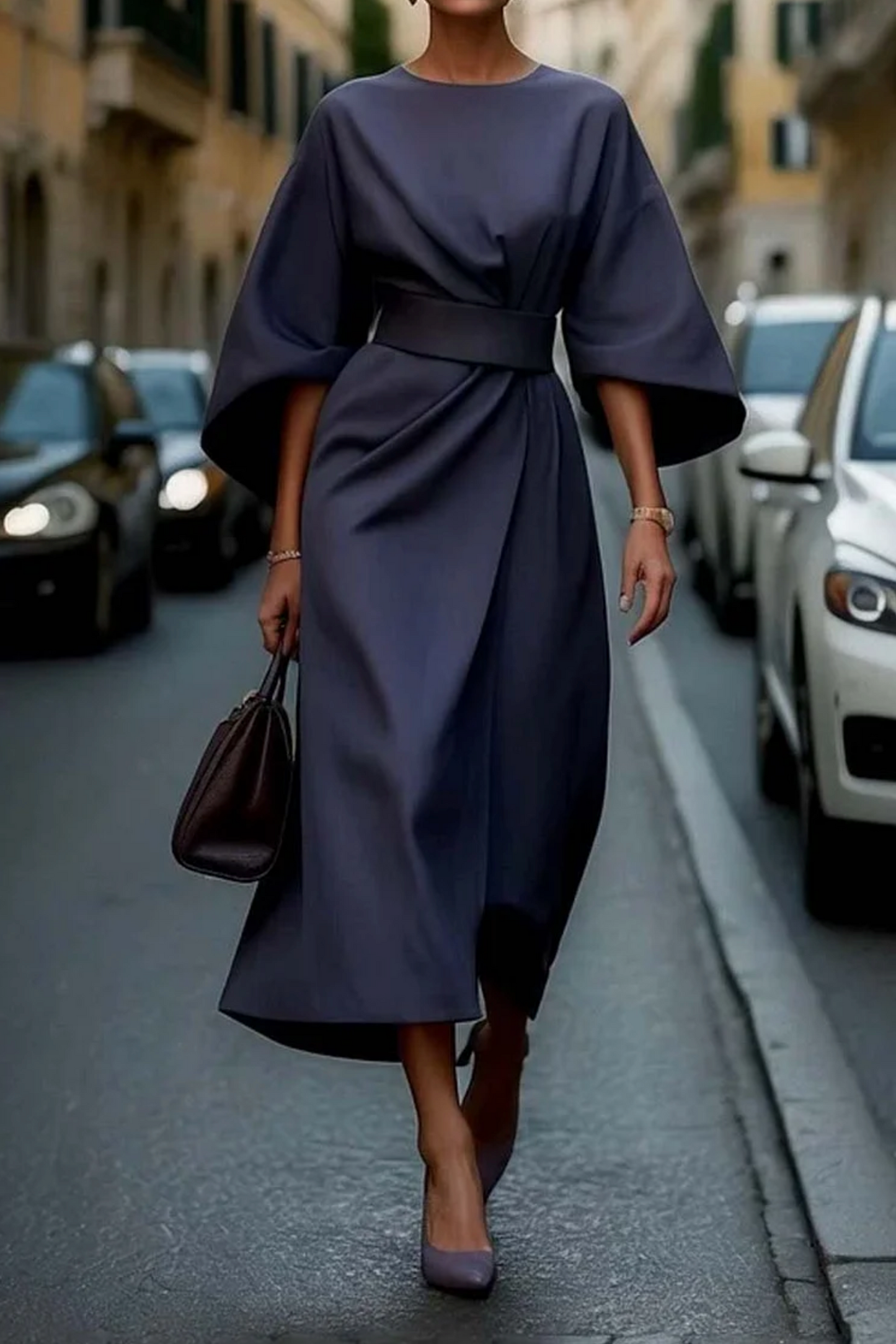Grace | Robe élégante à manches lanternes ceinturée pour femmes