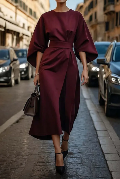Grace | Robe élégante à manches lanternes ceinturée pour femmes