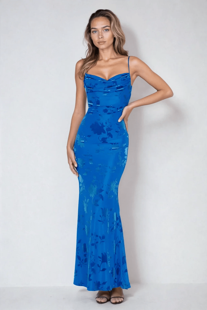 Isolde | Floral Strap Maxi Dress in Royal Blue1