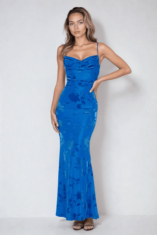 Isolde | Floral Strap Maxi Dress in Royal Blue1