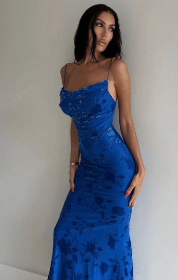 floral royal blue dress Isolde