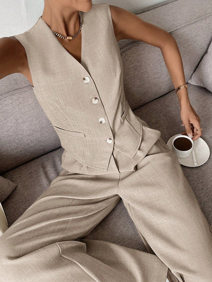 Jamaicah | Women’s Sleeveless Vest & Wide-Leg Pants Set