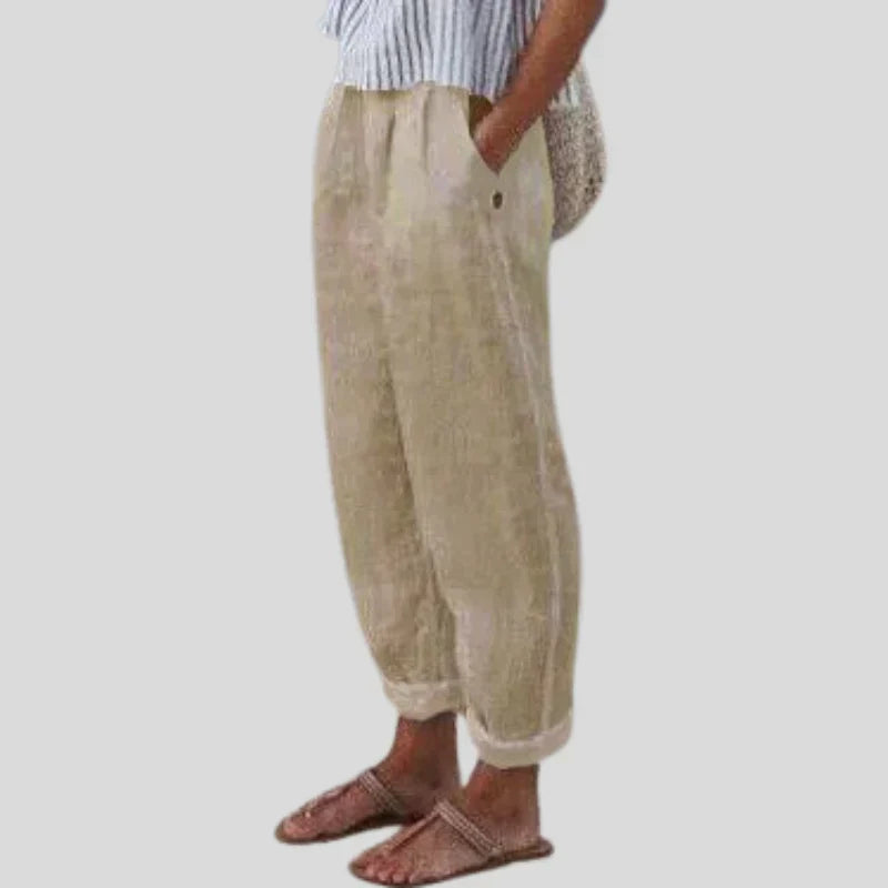Jemaima | Pantalons en lin-coton doux avec poches latérales pour femmes