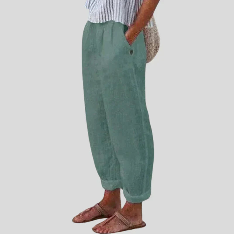 Jemaima | Pantalons en lin-coton doux avec poches latérales pour femmes