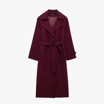 Jhoana | Manteau trench bordeaux élégant avec ceinture pour femmes