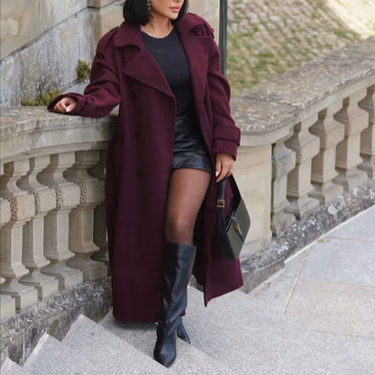 Jhoana | Manteau trench bordeaux élégant avec ceinture pour femmes