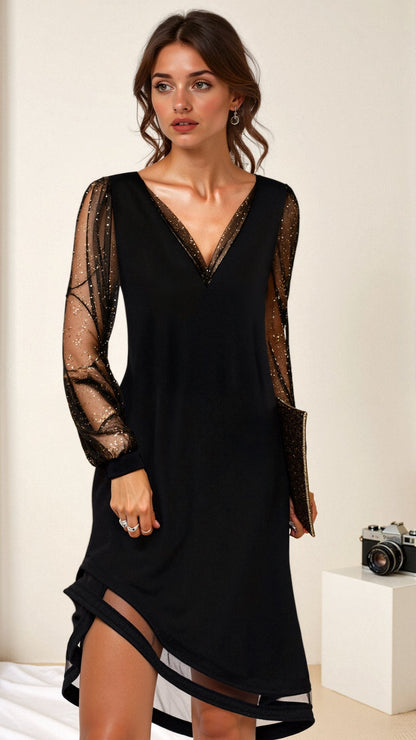 Mikha | Robe élégante en dentelle avec décolleté en V et manches scintillantes pour femmes