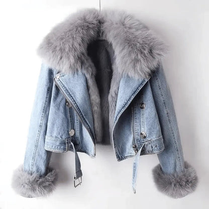Mona | Veste en denim et fourrure élégante pour femmes