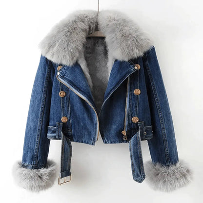 Mona | Veste en denim et fourrure élégante pour femmes