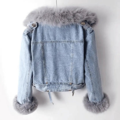 Mona | Veste en denim et fourrure élégante pour femmes