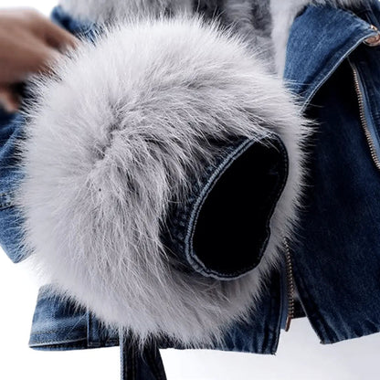 Mona | Veste en denim et fourrure élégante pour femmes