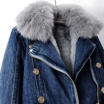 Mona | Veste en denim et fourrure élégante pour femmes