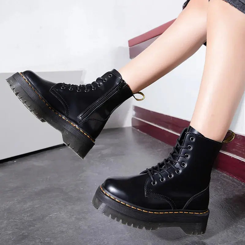 Rebellina | Bottes à plateforme en cuir pour femmes – Style urbain et confort
