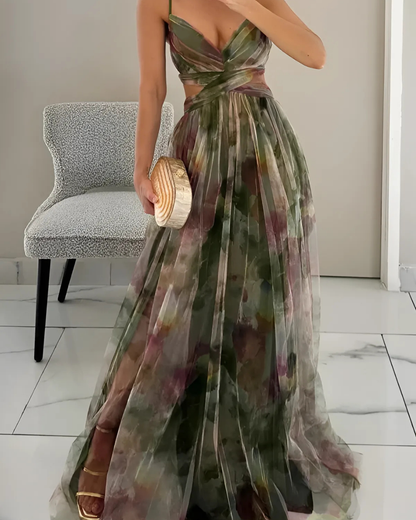 Rosina | Robe maxi élégante florale avec bretelles spaghetti pour femmes