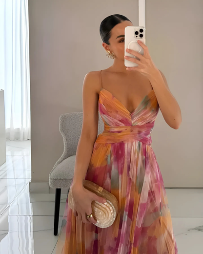 Rosina | Robe maxi élégante florale avec bretelles spaghetti pour femmes