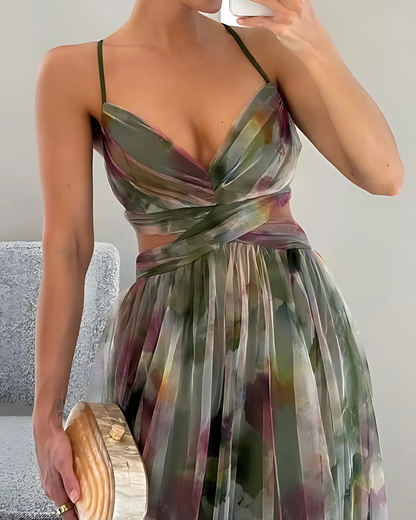 Rosina | Robe maxi élégante florale avec bretelles spaghetti pour femmes