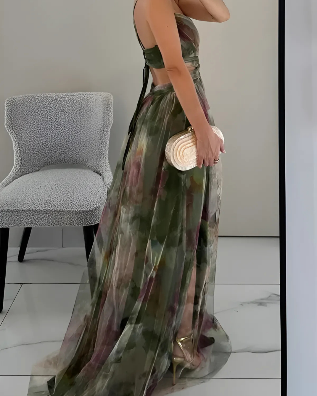 Rosina | Robe maxi élégante florale avec bretelles spaghetti pour femmes