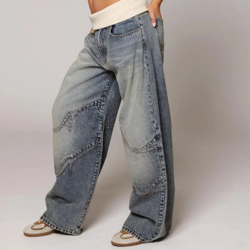 Y2K Streetwear Jeans en denim baggy à jambes larges