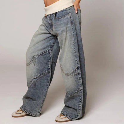 Y2K Streetwear Jeans en denim baggy à jambes larges