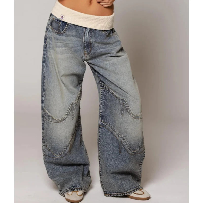 Y2K Streetwear Jeans en denim baggy à jambes larges
