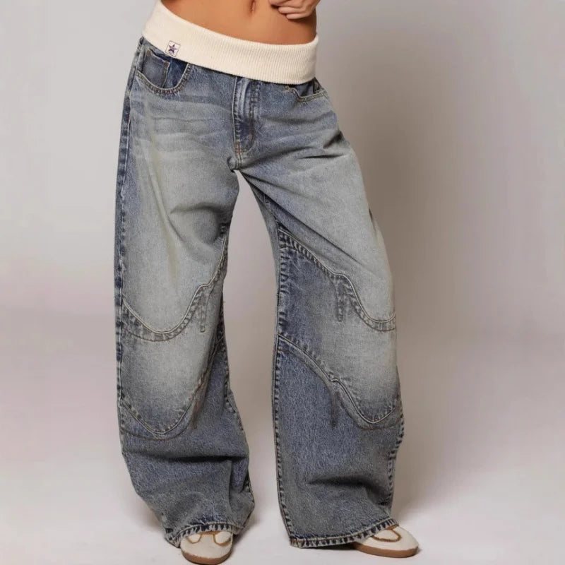 Y2K Streetwear Jeans en denim baggy à jambes larges