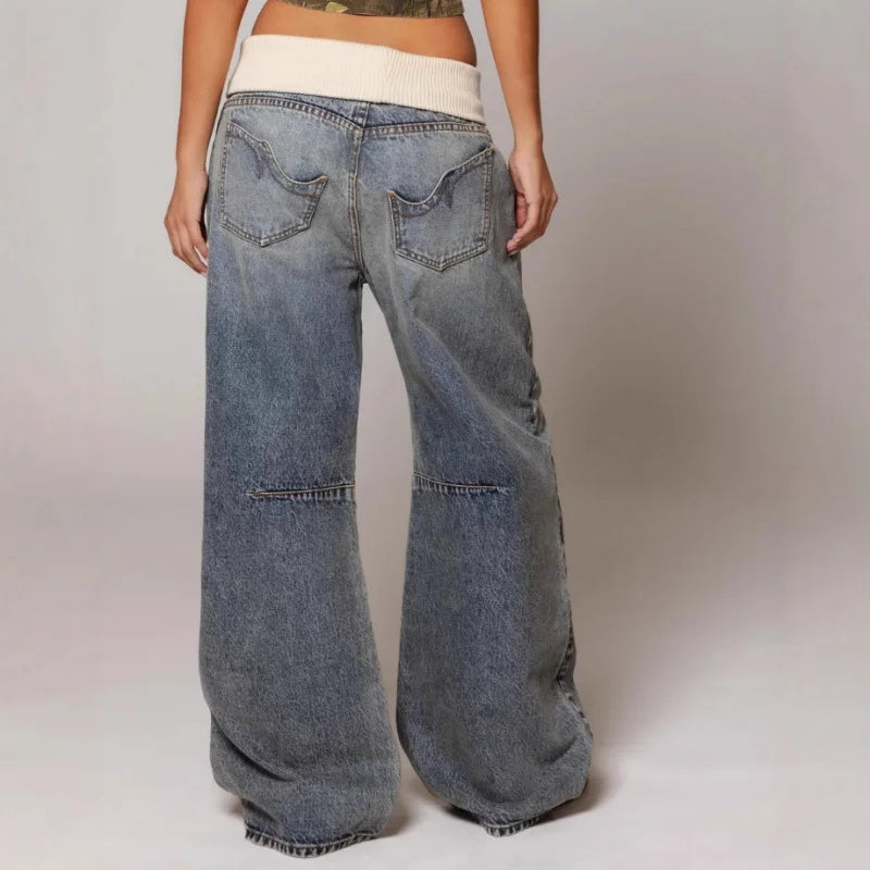 Y2K Streetwear Jeans en denim baggy à jambes larges