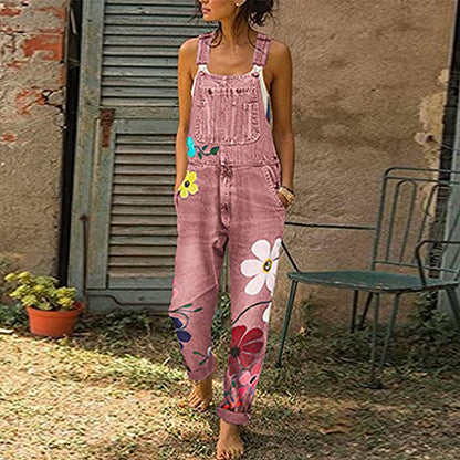 Sarah | Women’s Floral-Print Denim Jumpsuit