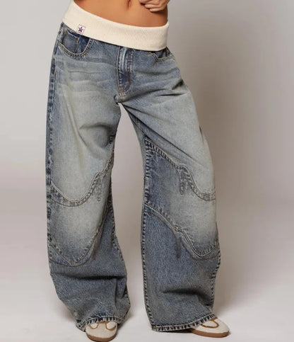 Y2K Streetwear Jeans en denim baggy à jambes larges