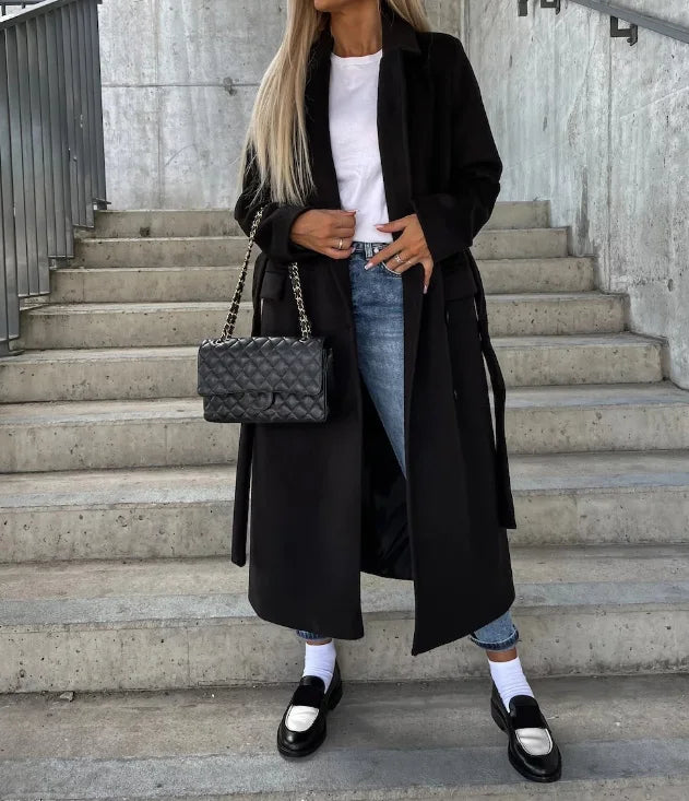 Sharlette | Women’s Long Lapel Button Front Coat