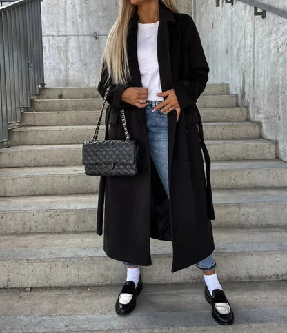 Sharlette | Women’s Long Lapel Button Front Coat