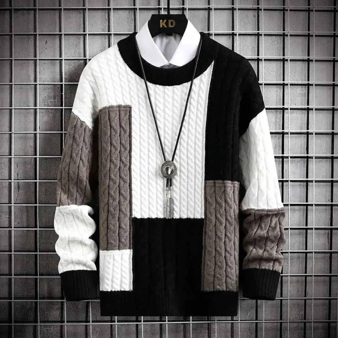 Steve | Pull à col rond en patchwork pour homme