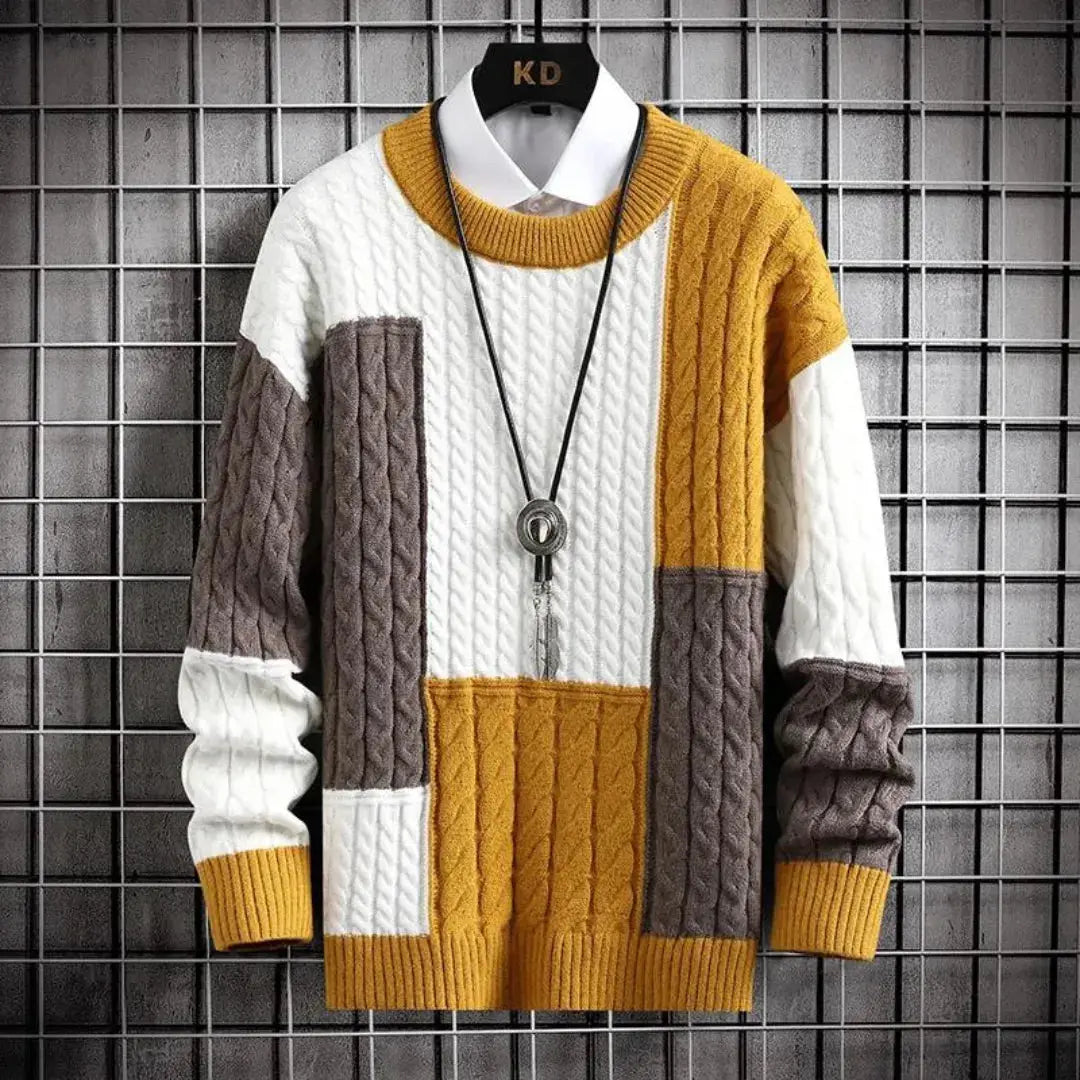 Steve | Pull à col rond en patchwork pour homme