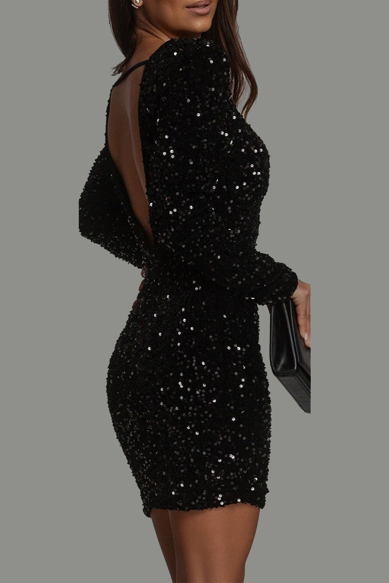 Trixy | Robe d'hiver scintillante avec dos nu pour femmes