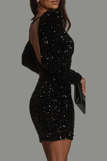 Trixy | Robe d'hiver scintillante avec dos nu pour femmes