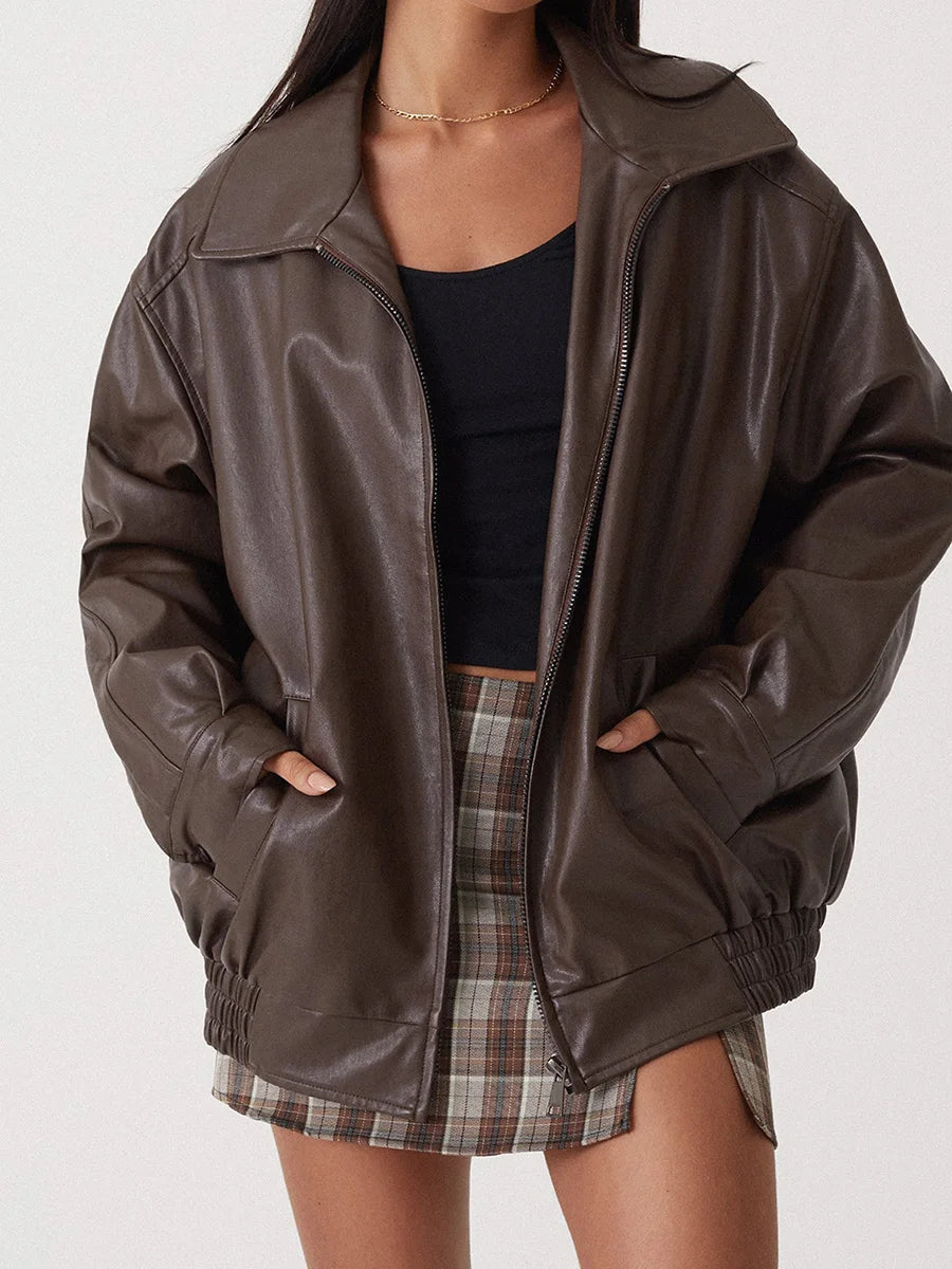 Zoiey | Veste bomber en cuir oversize pour femmes