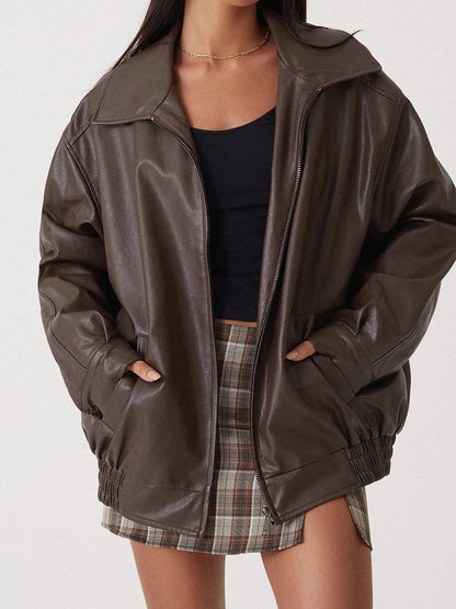 Zoiey | Veste bomber en cuir oversize pour femmes
