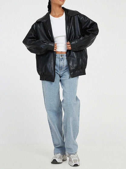 Zoiey | Veste bomber en cuir oversize pour femmes